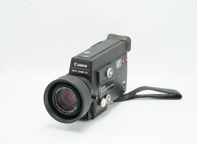 Canon Auto Zoom 512XL Super 8 camera, front view of the zoom lens