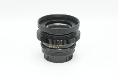 Canon FD 50mm f/1.4 S.S.C. cine mod with hood, focus gear and EF rear mount