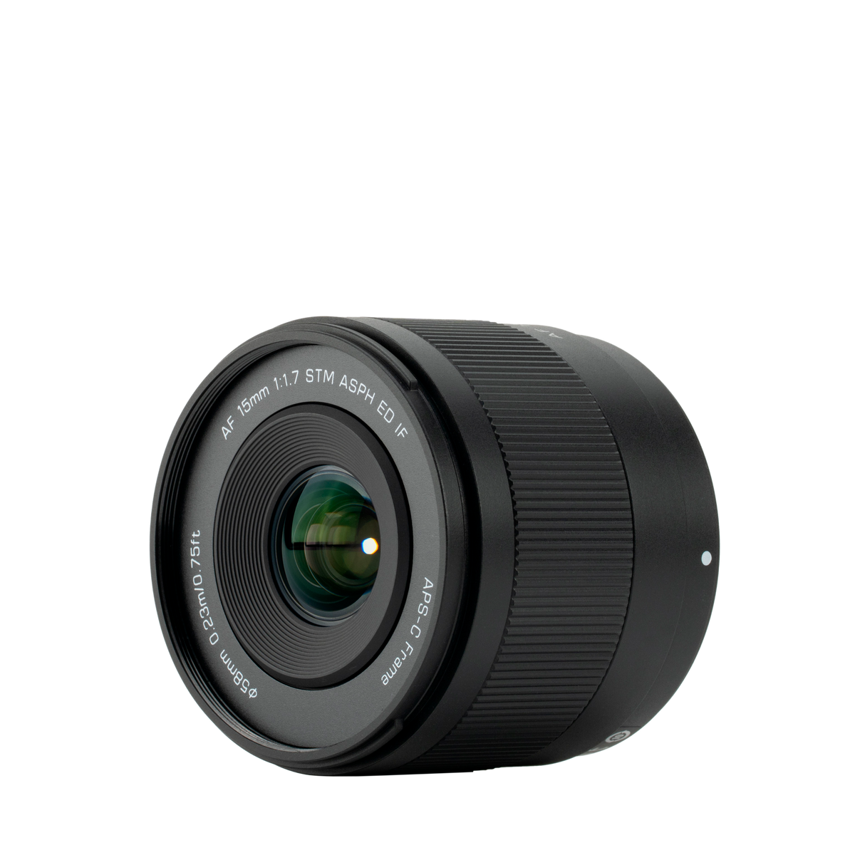 Viltrox Air AF 15mm f/1.7 STM APS-C lens, angled view of the front element