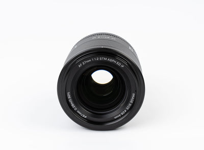 Viltrox AF 27mm f/1.2 Pro lens, straight-on view of the front element
