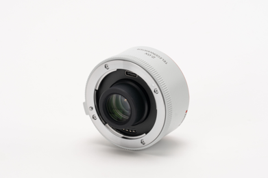 Viltrox 2.0x teleconverter for Sony E-mount in white, front angle with USB-C port