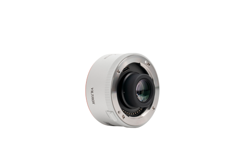 Viltrox 2.0x teleconverter, angled view on white with release lever