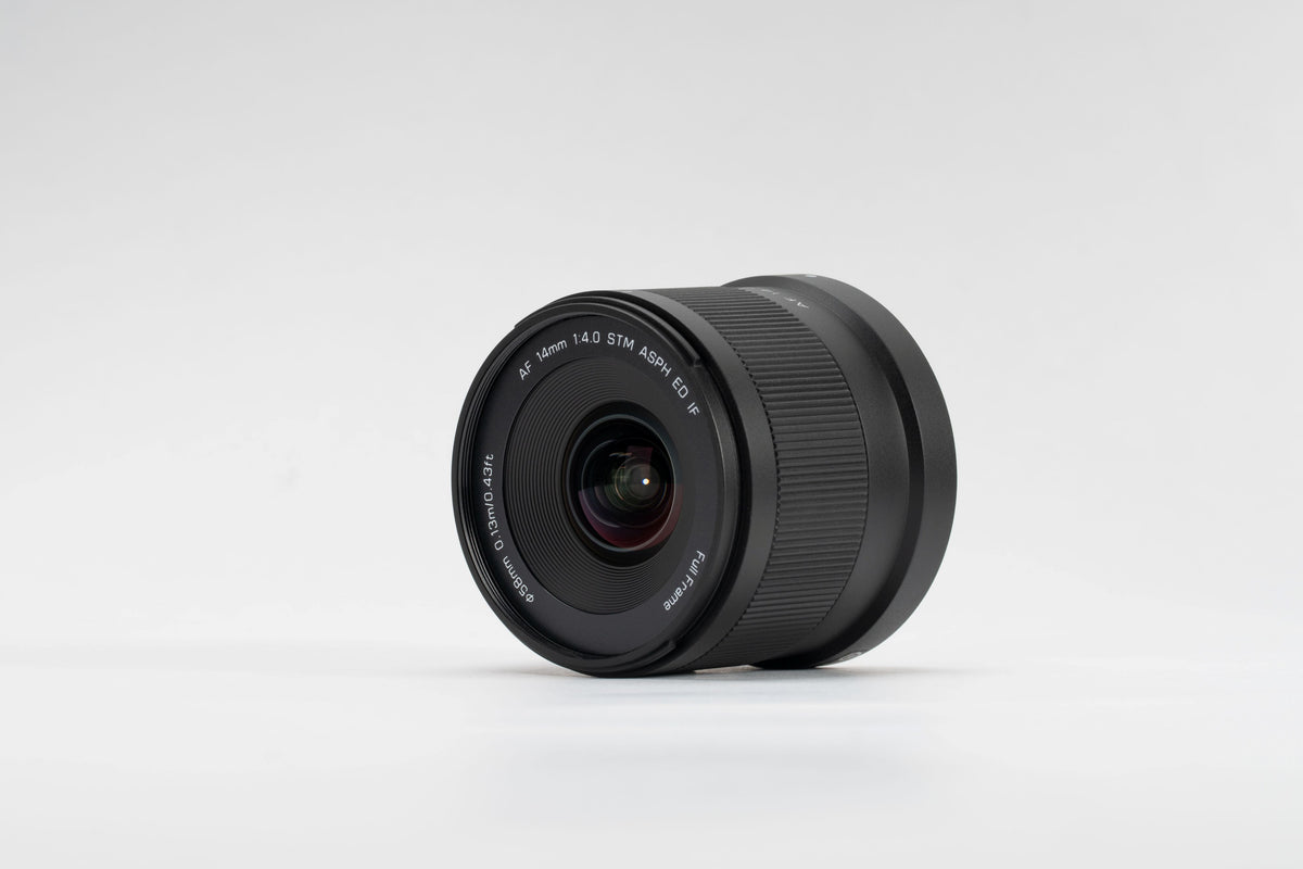 Viltrox Air AF 14mm f/4 STM Nikon Z lens, angled view of the front element