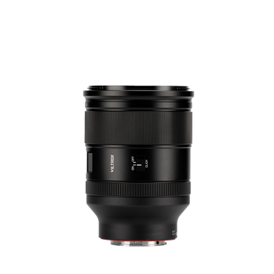Viltrox LAB 35mm f/1.2 FE lens, side view of the aperture click on/off switch