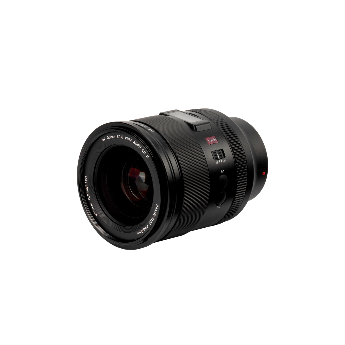 Viltrox LAB AF 35mm f/1.2 VCM lens, angled view of the front element