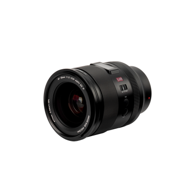 Viltrox LAB AF 35mm f/1.2 VCM lens, angled view of the front element