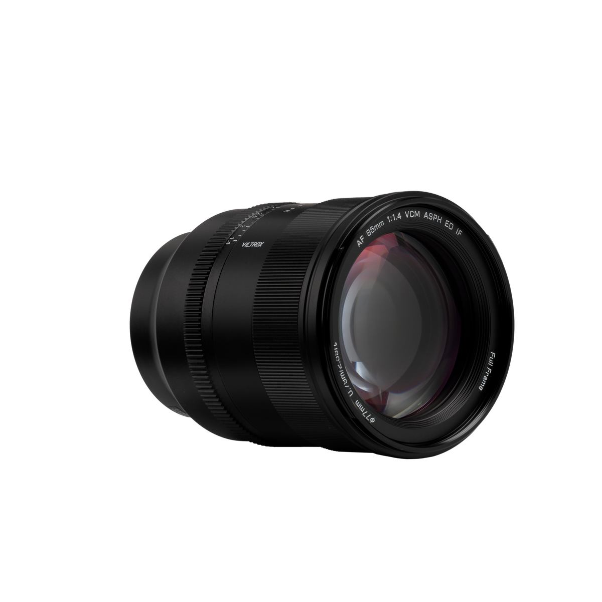 Viltrox AF 85mm f/1.4 Pro full-frame Sony E lens, front three-quarter view