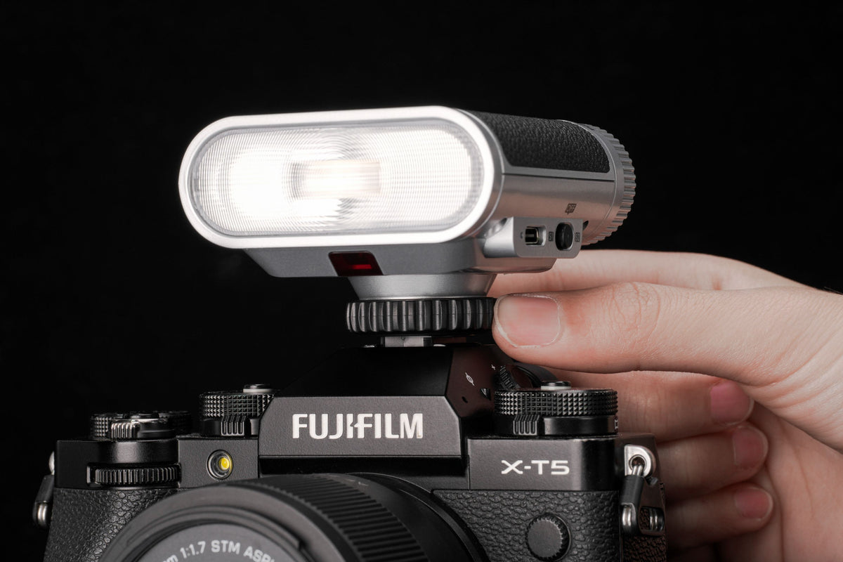 Hand fitting the Viltrox Vintage Z1 flash on a Fujifilm X-T5