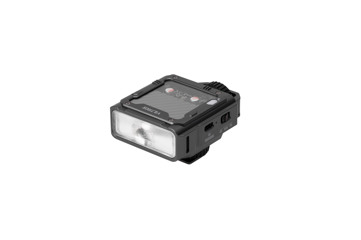 Viltrox Spark Z3 TTL flash, angled front view on white