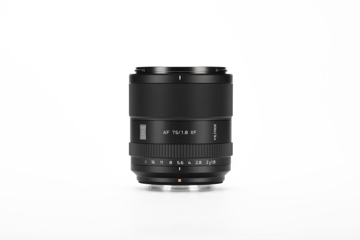 Viltrox AF 75mm f/1.8 XF EVO APS-C autofocus portrait lens for Fujifilm X-mount, front view