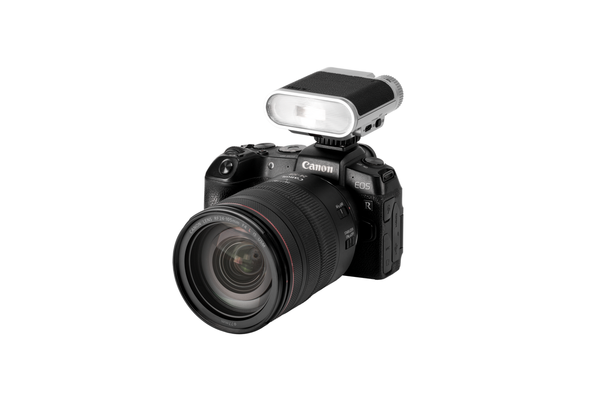 Viltrox Vintage Z1 flash mounted on a Canon EOS R camera