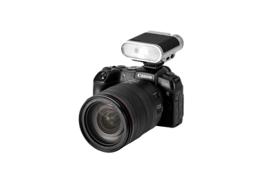 Viltrox Vintage Z1 flash mounted on a Canon EOS R camera