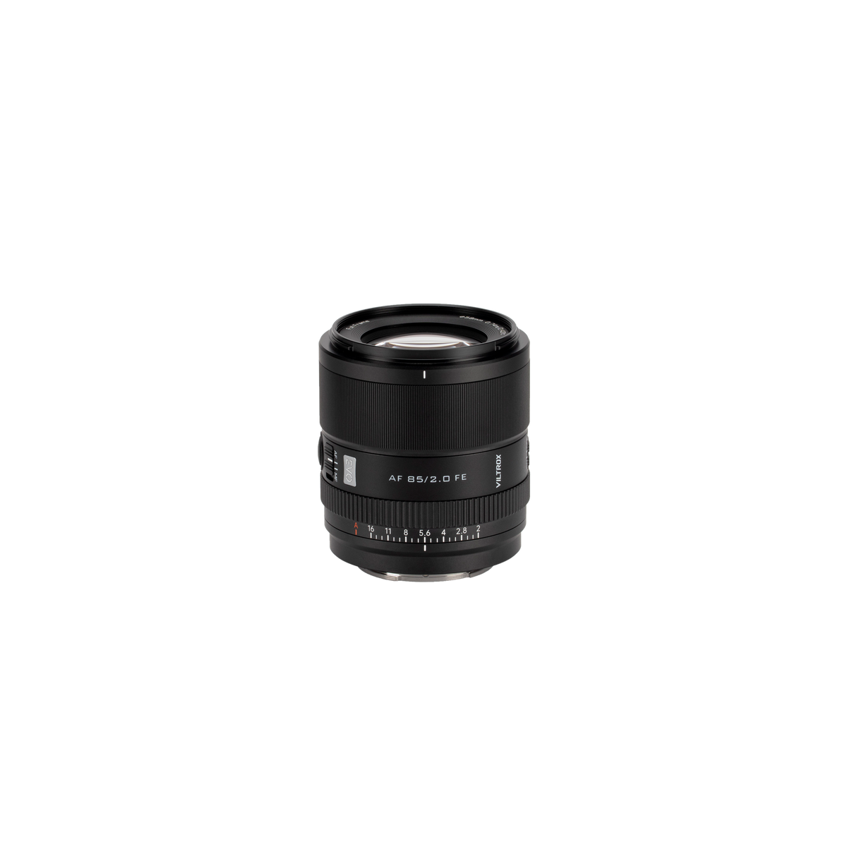 Viltrox AF 85mm f/2.0 FE EVO lens, front view without hood