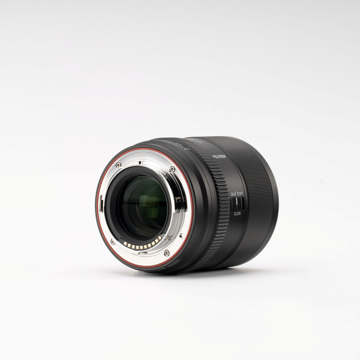 Viltrox AF 85mm f/2.0 FE Sony E-mount rear view with mount contacts and click switch