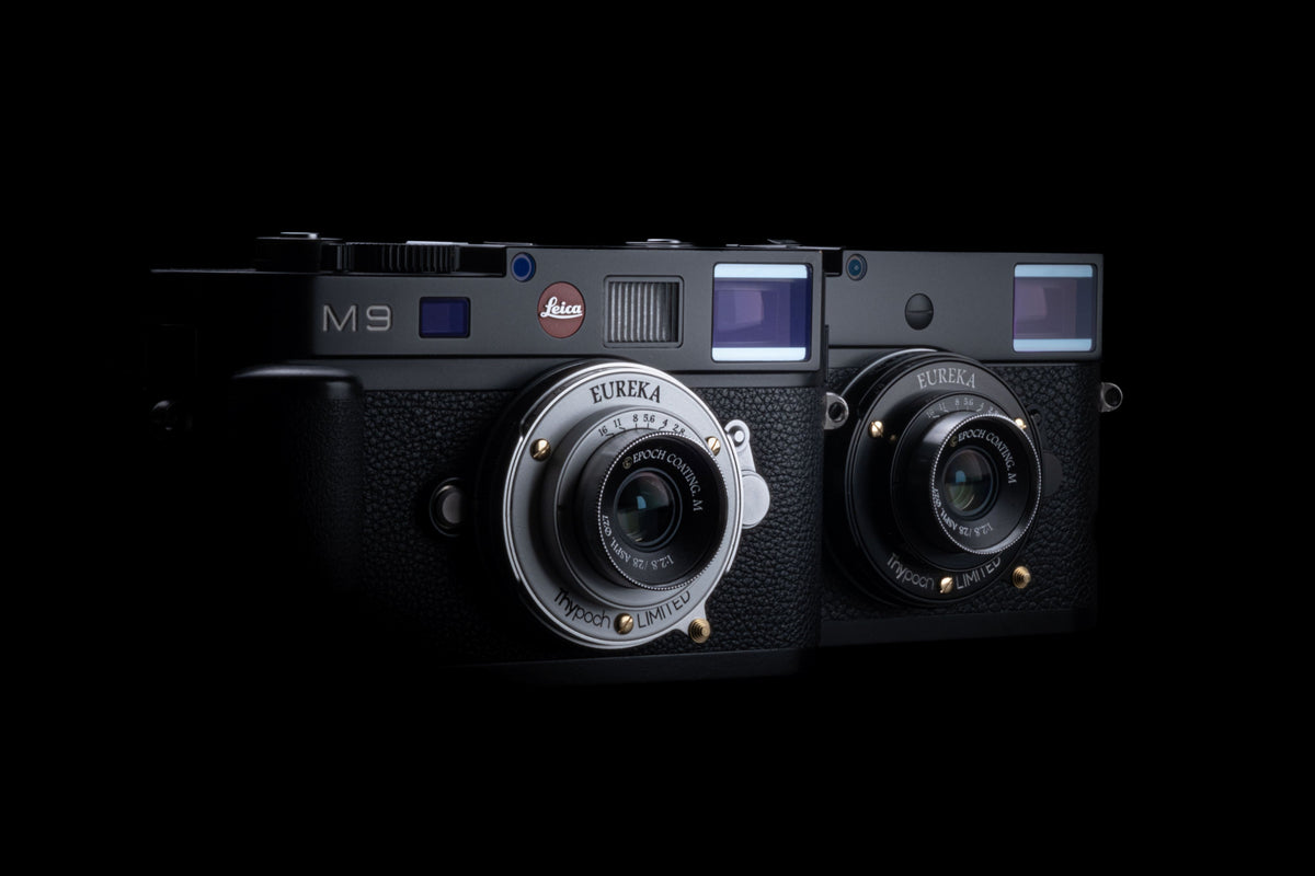 Thypoch Eureka 28mm f/2.8 pancake lenses on Leica M9 cameras, silver and black