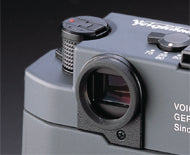 Voigtlander eyepiece diopter on a Bessa rangefinder camera, close-up