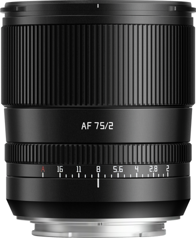 TTArtisan AF 75mm f/2 lens, side view with aperture ring