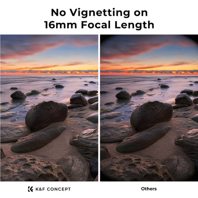 No vignetting at 16mm, K&F Concept variable ND compared with another filter