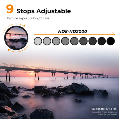 K&F Concept variable ND 9 stop range from ND8 to ND2000 with pier sample