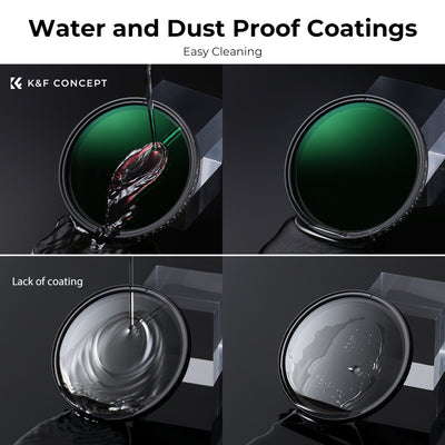 K&F Concept variable ND filter water and dust proof coating demonstration
