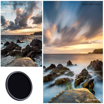 Seascape without and with an ND filter, long exposure comparison