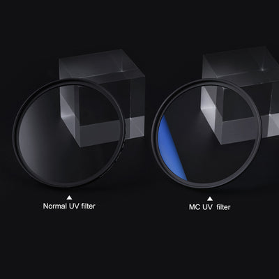 Normal UV filter and MC UV filter compared in front of glass cubes