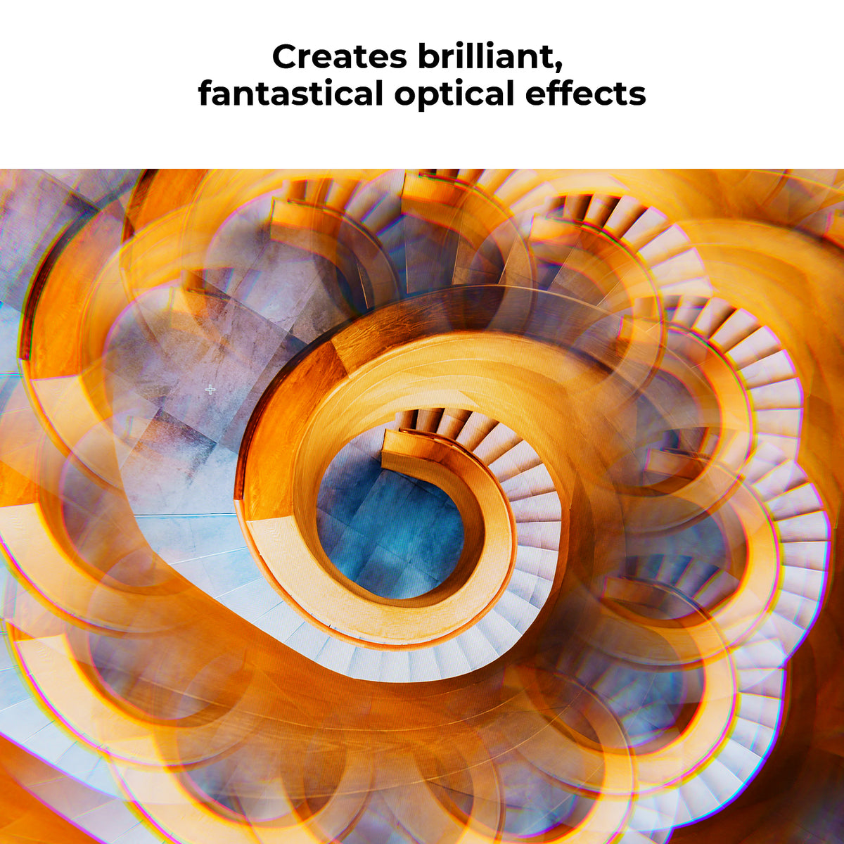 Spiral staircase multiplied into a fantastical pattern by the K&F Concept kaleidoscope filter