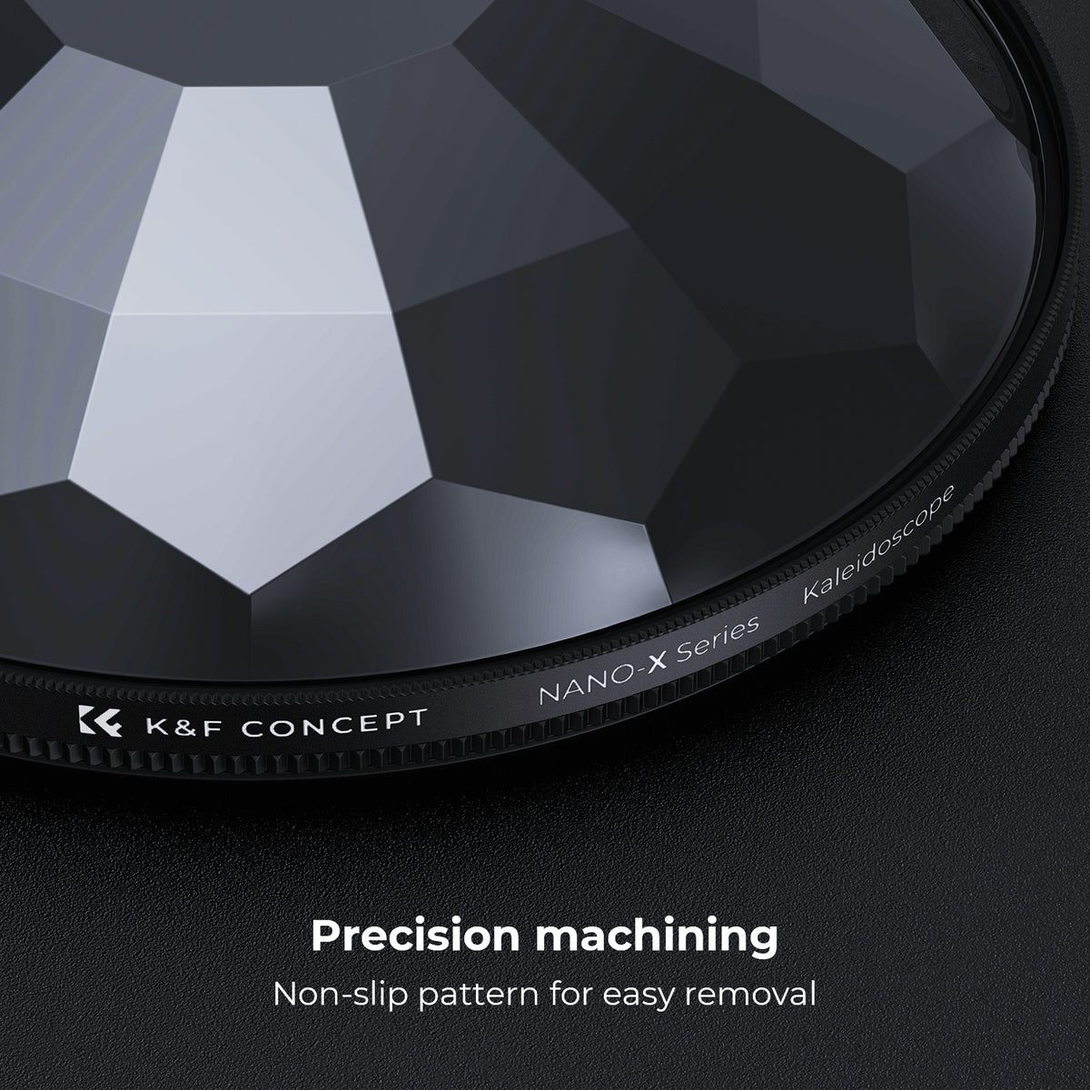 K&F Concept kaleidoscope filter, close-up of the faceted glass and non-slip frame