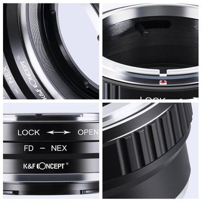 K&F Concept FD to NEX adapter details: aperture pin, index dot and lock ring