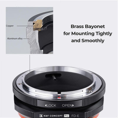 K&F Concept Pro FD-E adapter brass bayonet cutaway