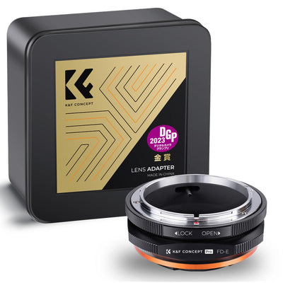 K&F Concept Pro FD-E adapter with its metal storage tin