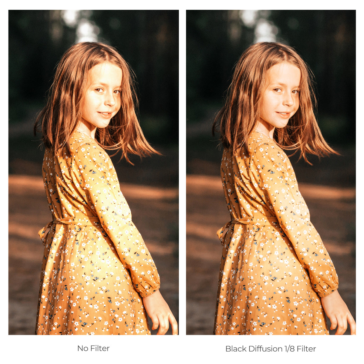 Portrait without filter and with black diffusion 1/8 filter, comparison