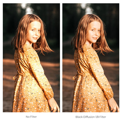 Portrait without filter and with black diffusion 1/8 filter, comparison