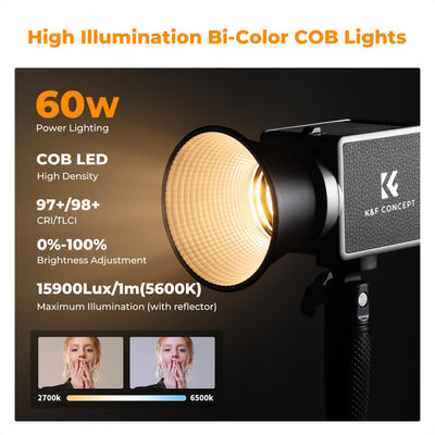 K&F CONCEPT 60W Bi-Color COB Video Light