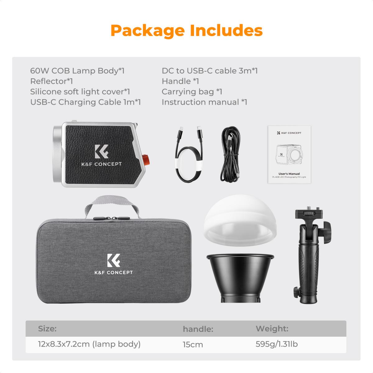 K&F CONCEPT 60W Bi-Color COB Video Light