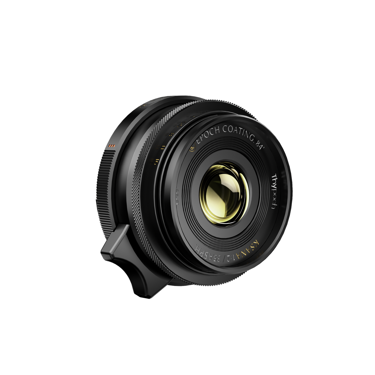Thypoch Ksana 35mm f/2 ASPH full-frame lens for Leica M in black, angled front view