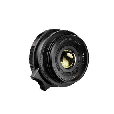 Thypoch Ksana 35mm f/2 ASPH full-frame lens for Leica M in black, angled front view