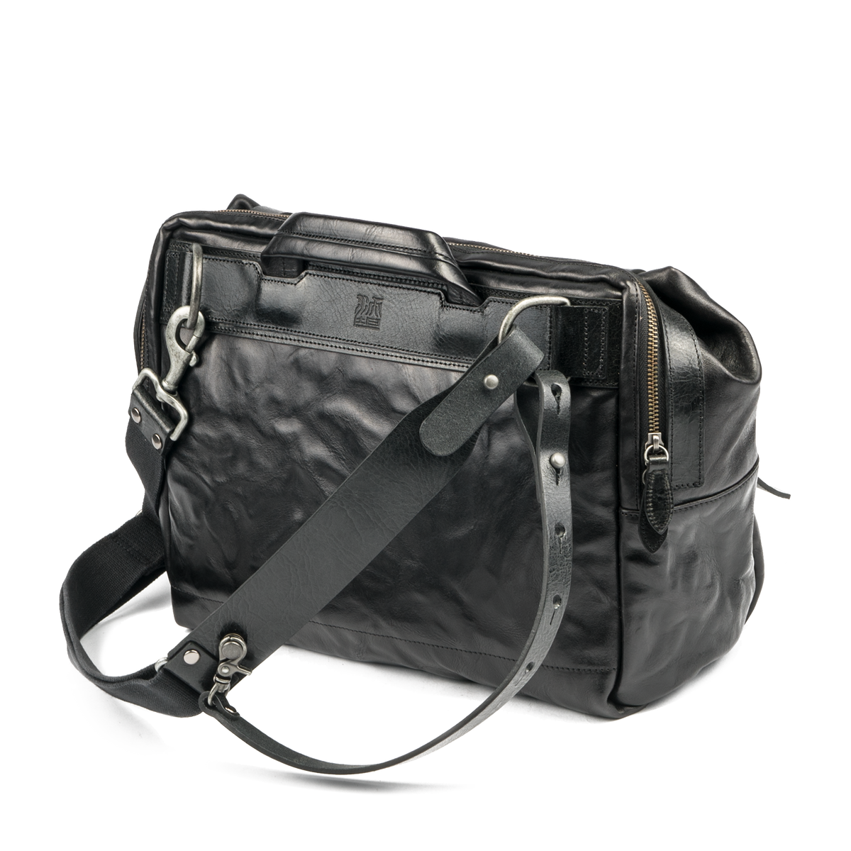 Wotancraft Lightning Rider black leather bag with shoulder strap and swivel clips