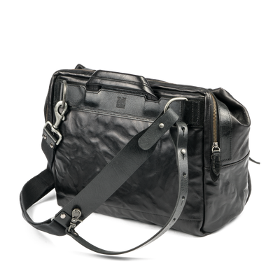 Wotancraft Lightning Rider black leather bag with shoulder strap and swivel clips