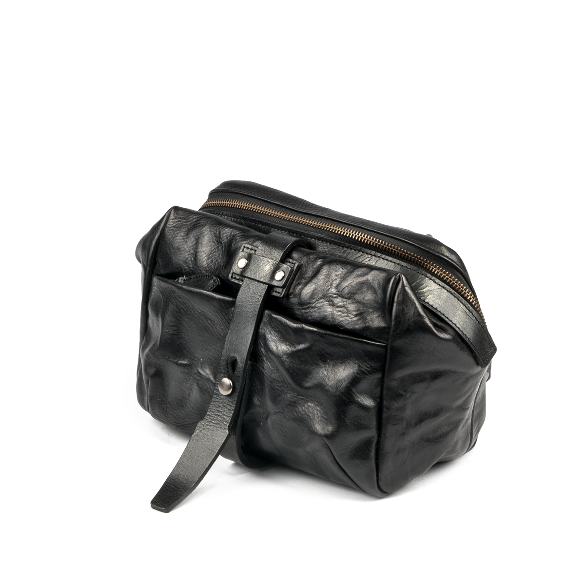 Wotancraft Mini Rider 3.5L full leather sling bag in black, front view