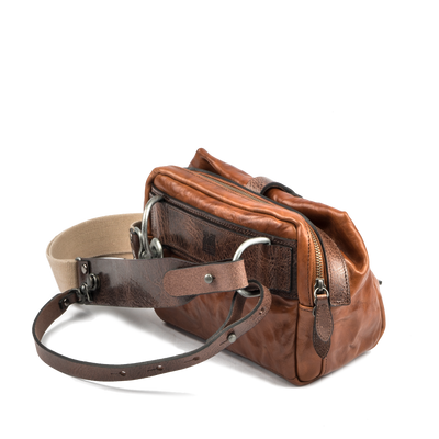 Wotancraft Mini Rider brown leather bag with leather and canvas shoulder straps
