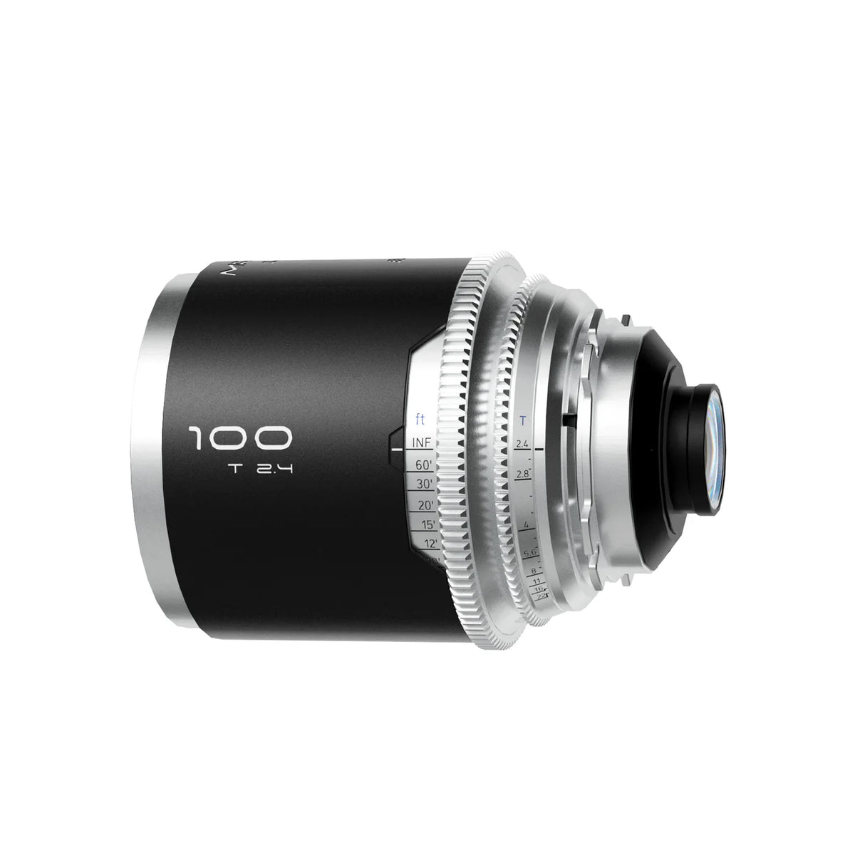 Blazar Mantis 100mm T2.4 anamorphic lens, side view with focus gear