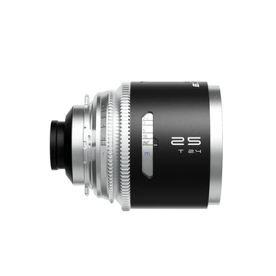 Blazar Mantis 25mm T2.4 anamorphic lens, side view with metre scale