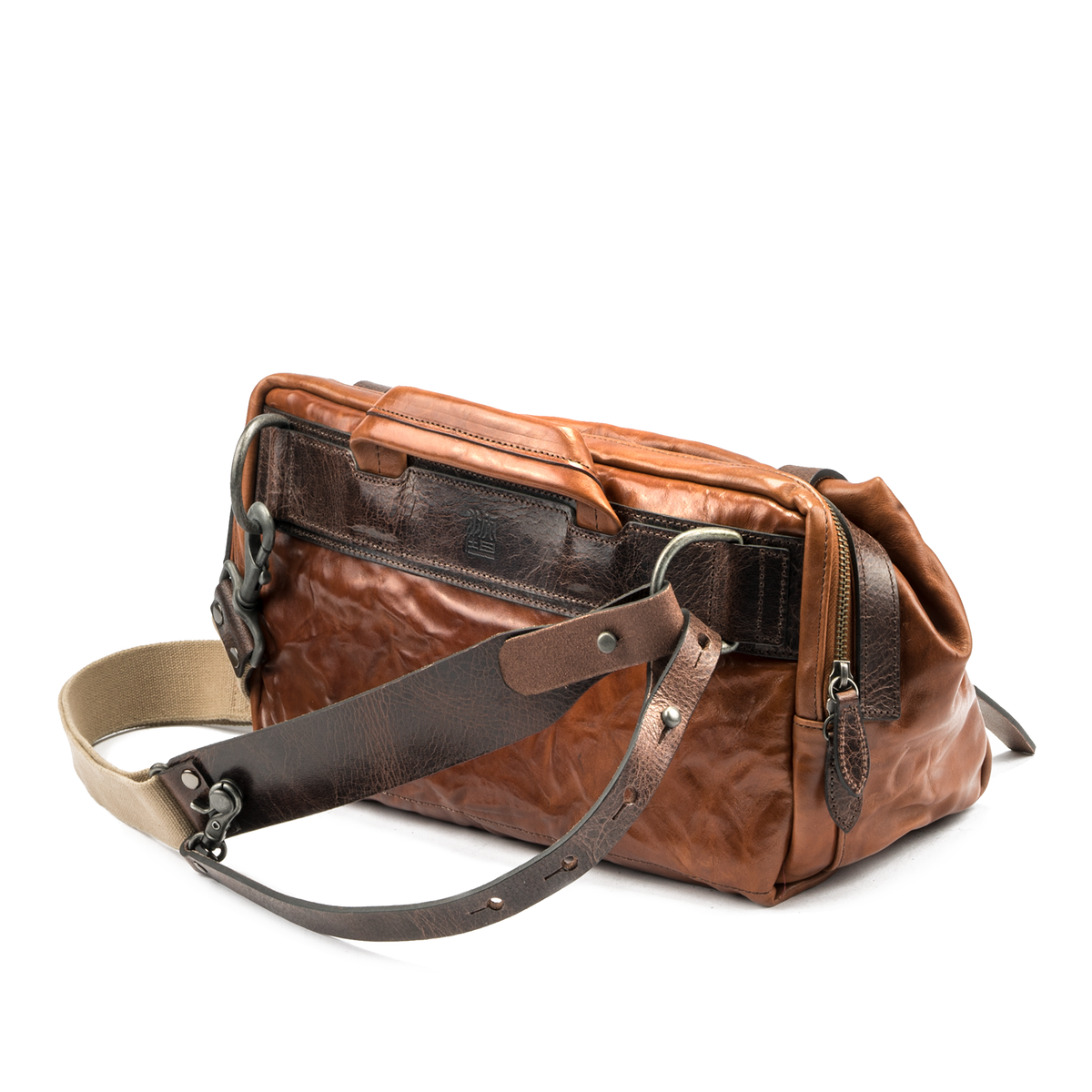 Wotancraft Night Rider brown leather bag with leather and canvas shoulder strap