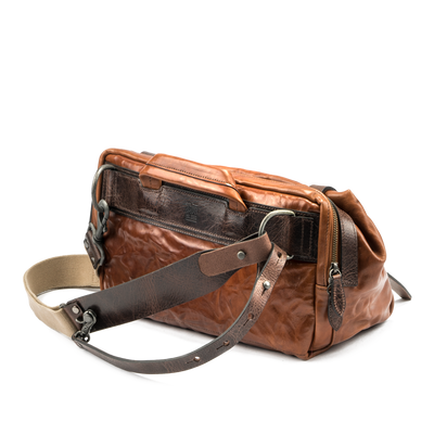 Wotancraft Night Rider brown leather bag with leather and canvas shoulder strap