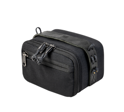 Wotancraft portable camera pouch in black canvas, large size, angled view