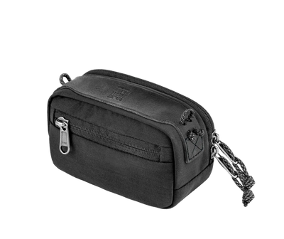 Wotancraft portable camera pouch in black canvas, medium size, angled view