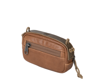 Wotancraft portable camera pouch in brown leather, small size, angled view