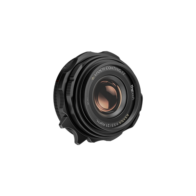 Thypoch Ksana 21mm f/3.5 ASPH full-frame lens for Leica M in black, angled front view