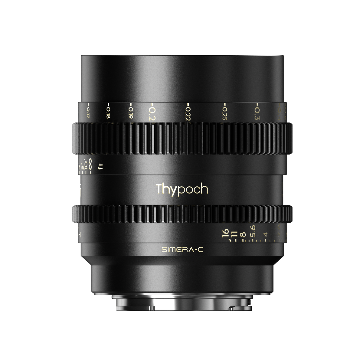 Thypoch Simera-C 16mm cine lens, side view with Thypoch logo